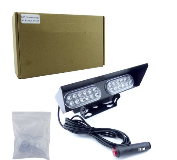 Baliza LED Estrobo De 24 LED Rojo-Azul A 12 Volt Con Ventosas