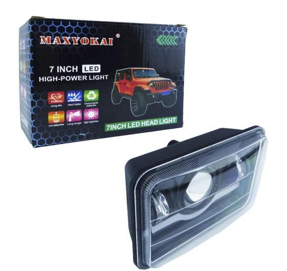Foco LED Rectangular De 7” Delantero, 45 Watt, Luz Blanca A 12-24 Volt